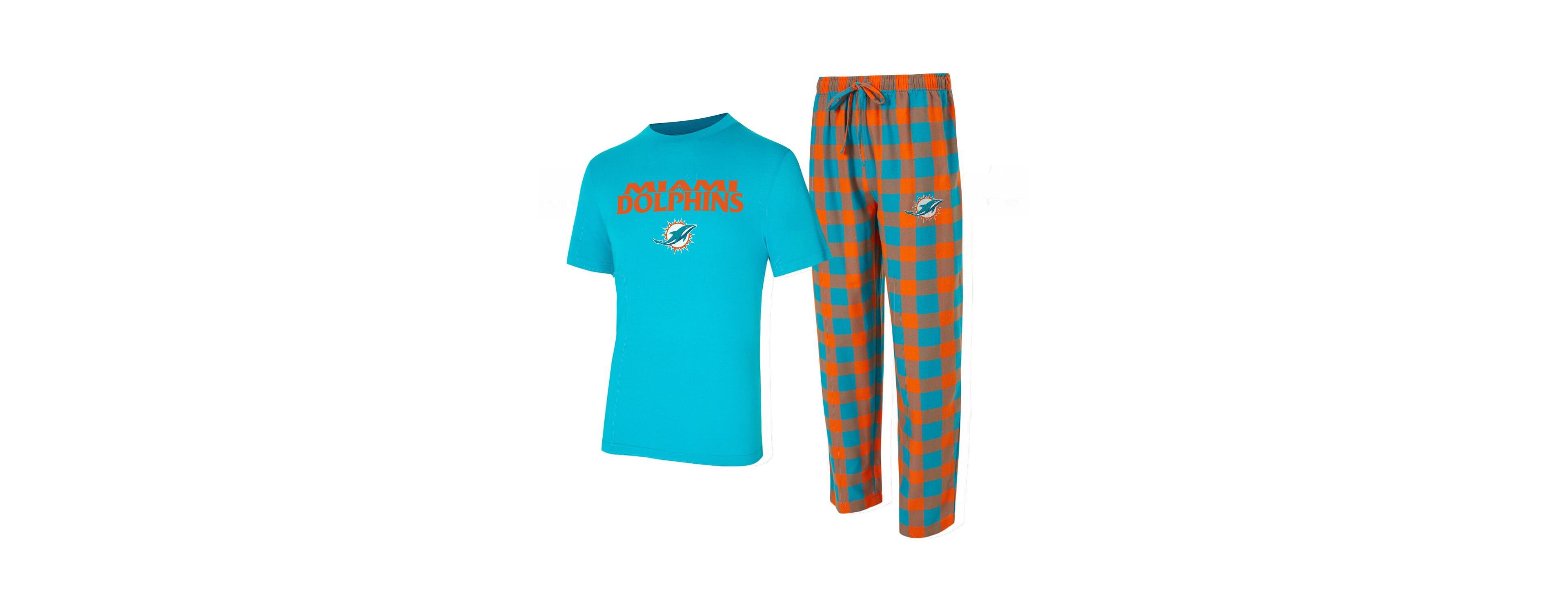 Concepts Sport Men's 2-Piece Aqua/Orange Miami Dolphins Big Tall Avondale T-Shirt and Flannel Pants Sleep Set