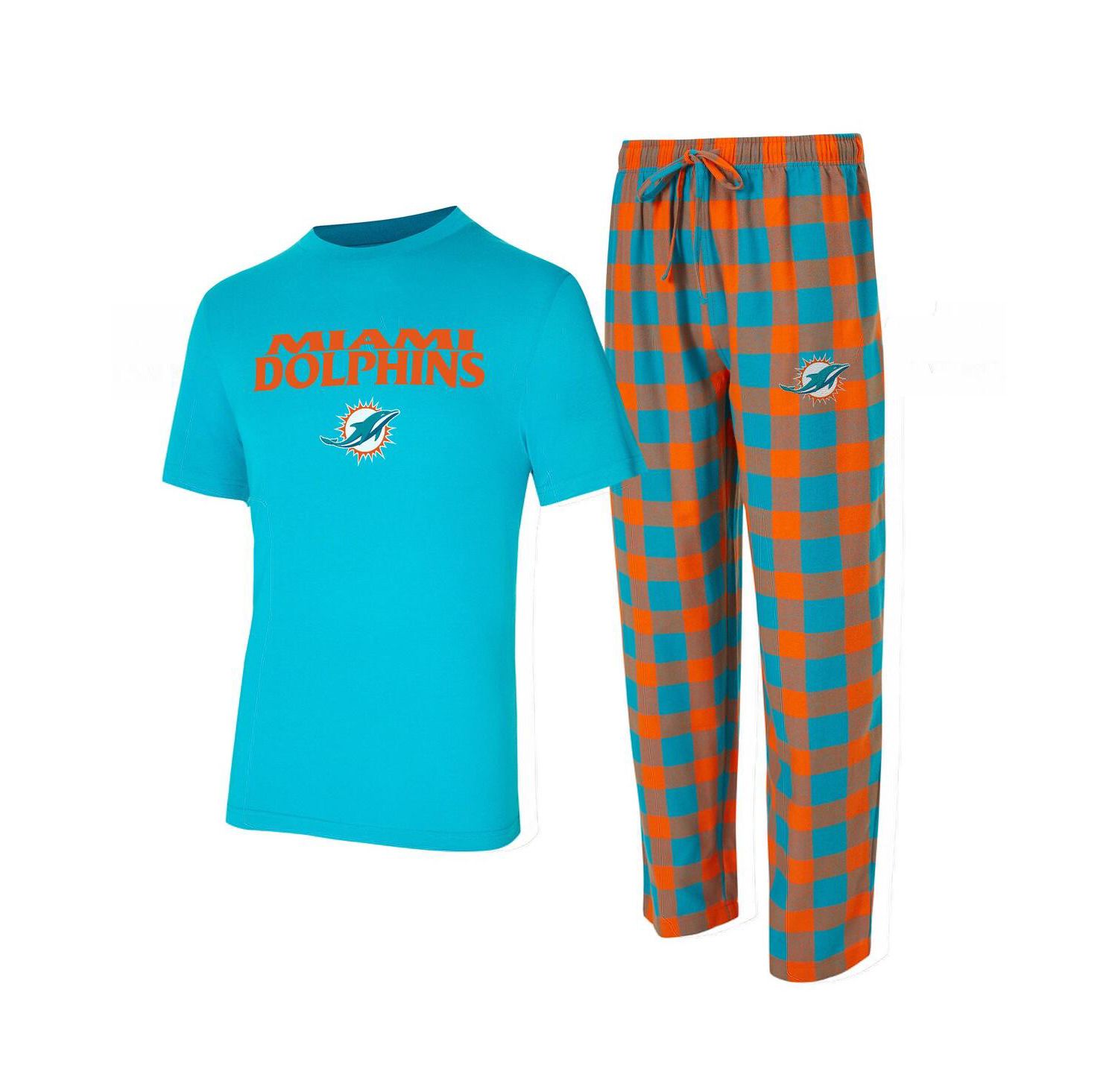Men's 2-Piece Aqua/Orange Miami Dolphins Big & Tall Avondale T-Shirt and Flannel Pants Sleep Set