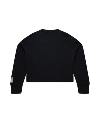 Women's Black Philadelphia 76ers Hardwood Classics Studded Boxy Cropped Long Sleeve T-Shirt