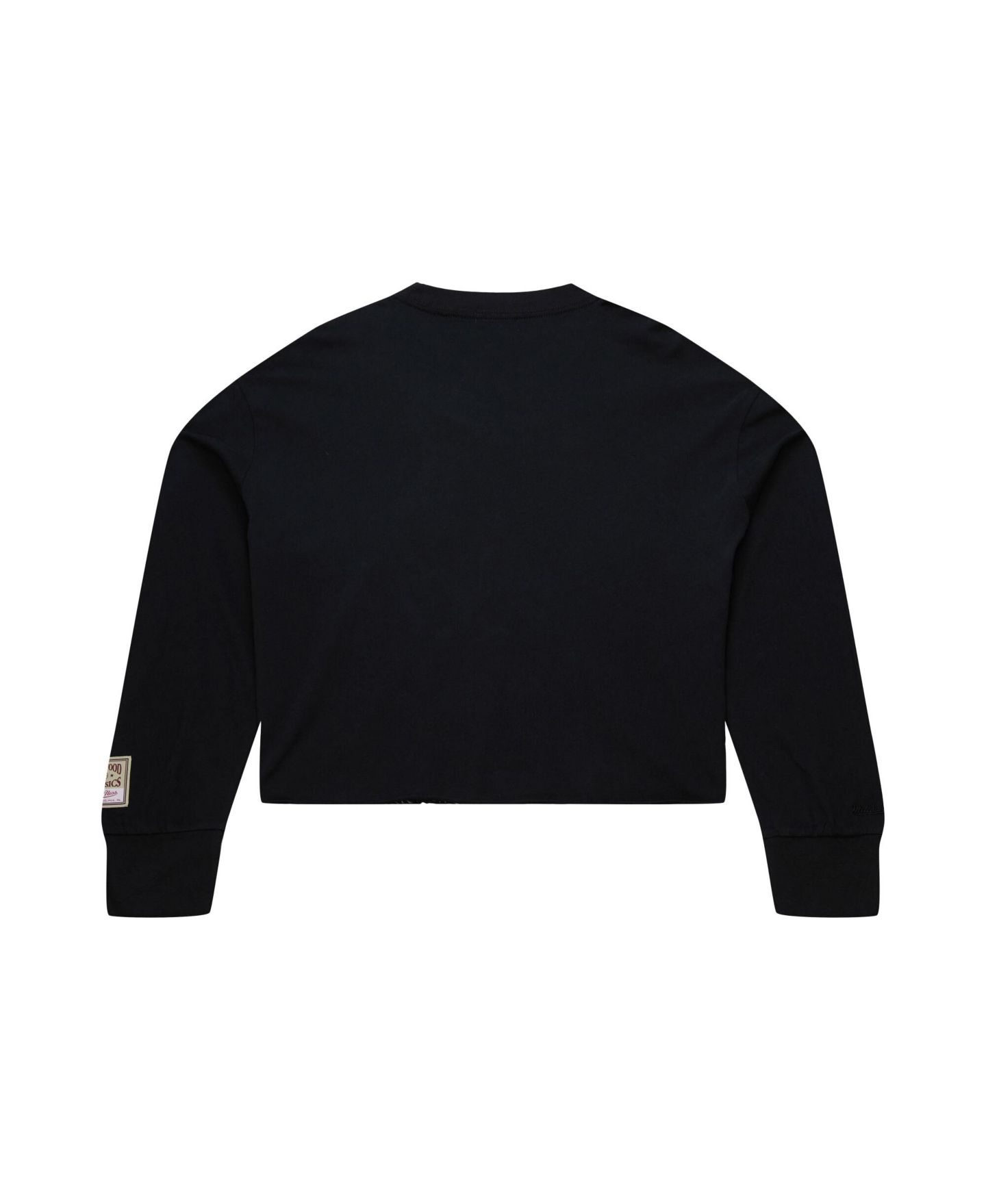 Женская футболка Mitchell & Ness Black Philadelphia 76ers Hardwood Classics Studded Boxy Cropped Long Sleeve — фото 2