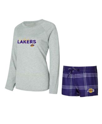 Concepts Sport - Women's Los Angeles Lakers Petition Long Sleeve Top and Shorts Set