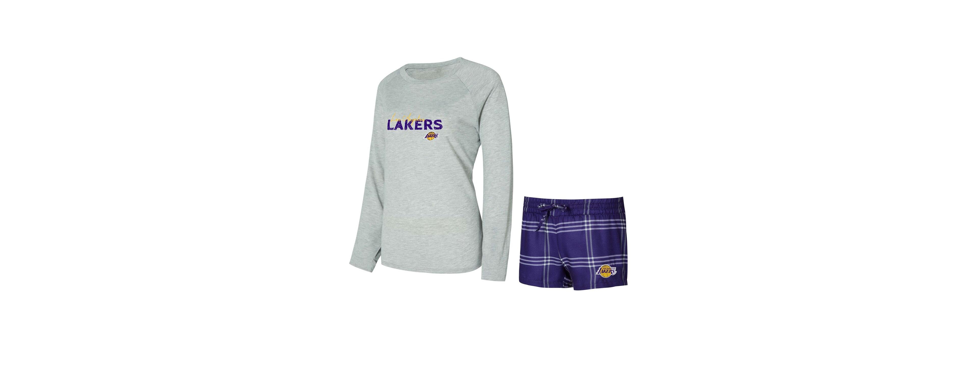 Concepts Sport Women's 2-Piece Los Angeles Lakers Petition Long Sleeve Top and Shorts Set