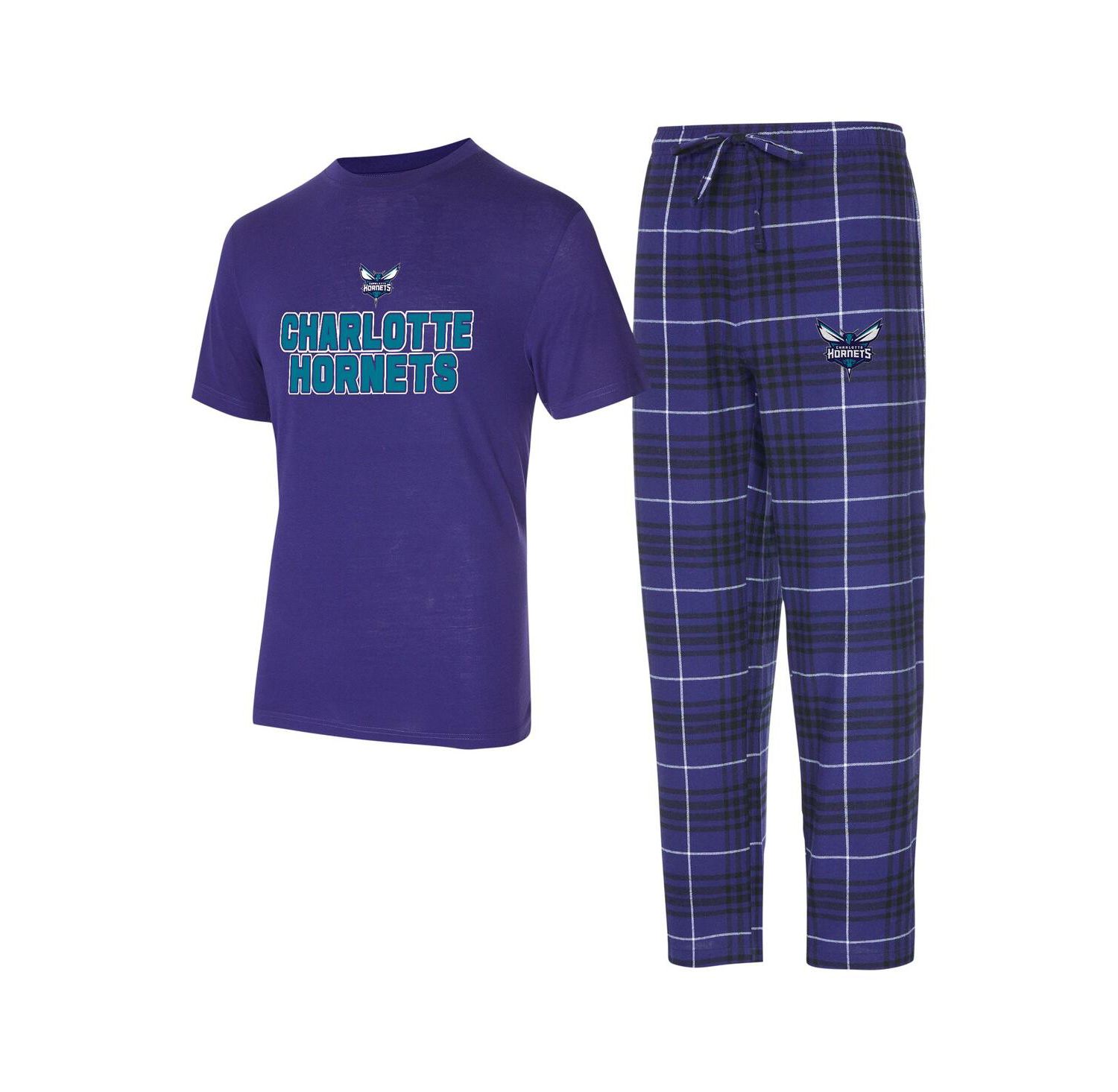 Men's 2-Piece Purple/Black Charlotte Hornets Vector Top and Flannel Pants Sleep Set