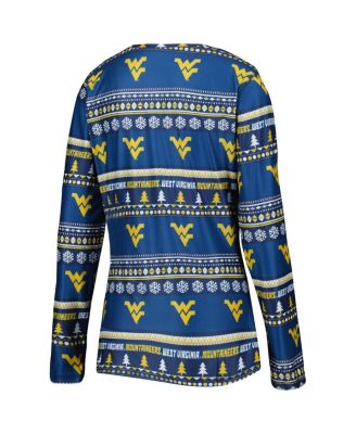 Women's 2-Piece Navy West Virginia Mountaineers Holiday Long Sleeve Top and Pants Sleep Set
