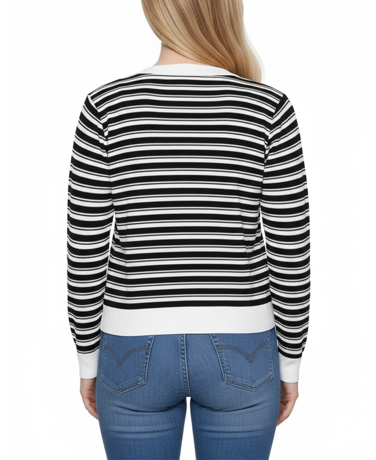 Ny Collection Women's Long Sleeve Ribbed Cardigan Sweater In Black