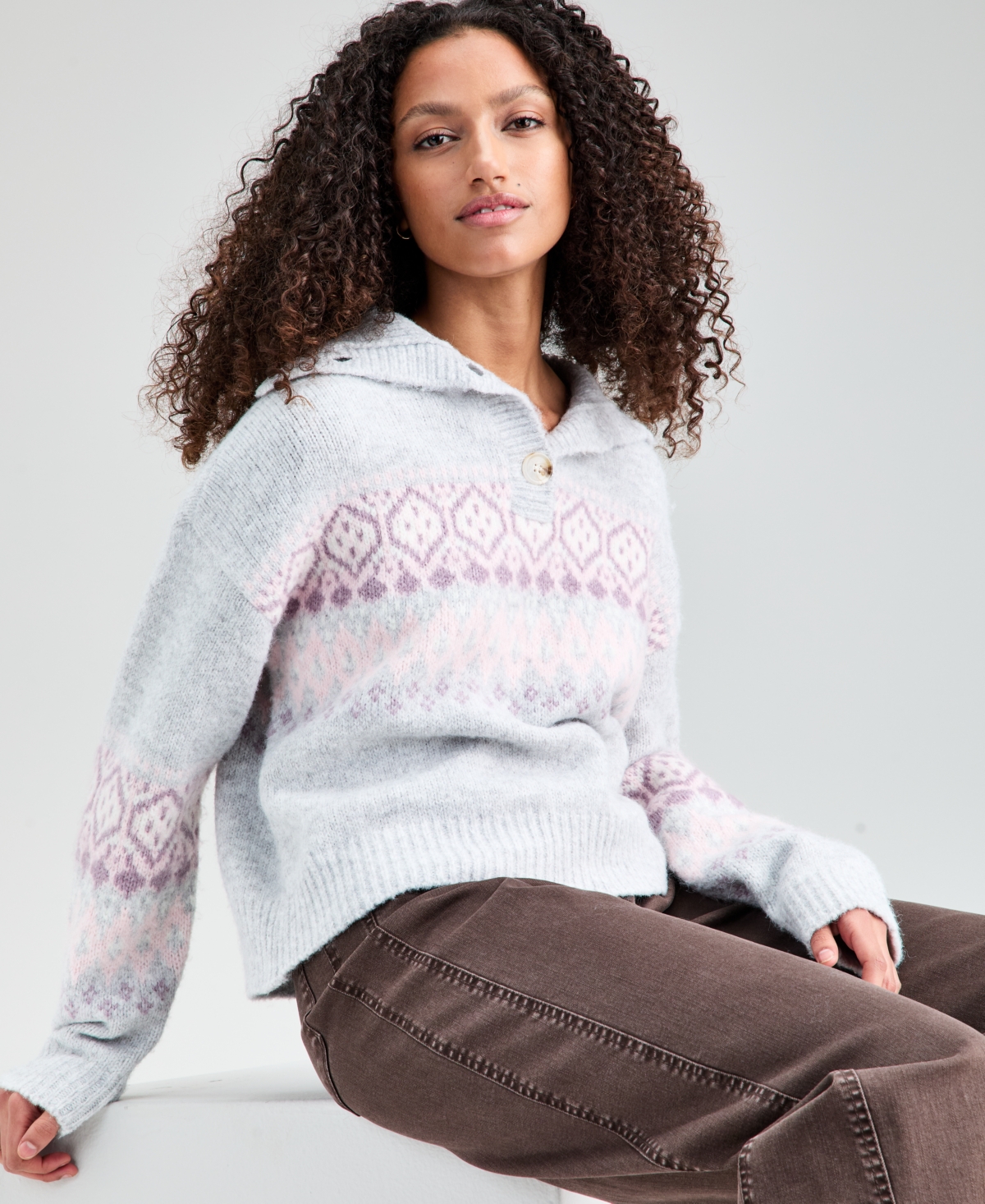 And Now This Petite Fair Isle Long-Sleeve Sweater, Macy's Exclusive