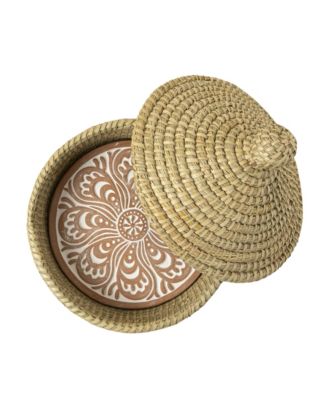 Traditional Terracotta and Kaisa Grass Bread Warming Set with Lid