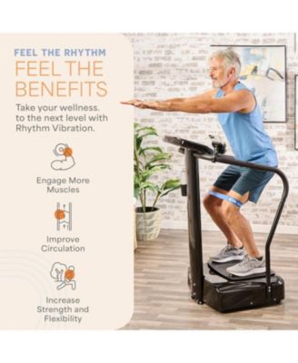 Rhythm Vibration Plate with handles, 99 speed levels, heart rate sensor, and phone holder for full-body recovery and improved circulation.