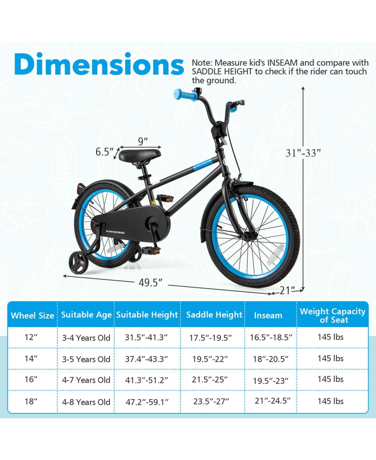 Sugift Adjustable Kids Bike with Training Wheels & Dual Brakes