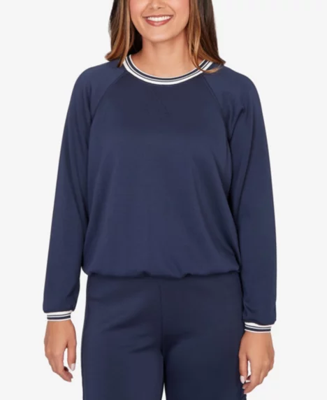Petite Ultra Knit Bubble Hem Pullover Top - Navy
