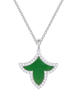 Onyx Inlay (3/4 ct. t.w.) & Lab-Grown White Sapphire (1/3 ct. t.w.) Pendant Necklace in Sterling Silver (also in Jade Inlay)