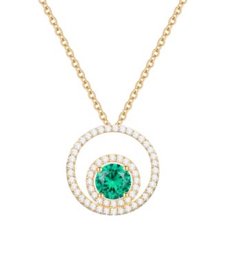 Lab-Grown Sapphire (1 ct. t.w.) & White Sapphire (1/3 ct. t.w.) Pendant Necklace in 14k Gold Over Sterling Silver (also in Ruby & Emerald)