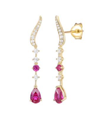 Macy's - Lab-Grown Ruby (1/6 ct. t.w.) & White Sapphire (1/2 ct. t.w.) Earring in 14K Gold Over Sterling Silver (also in Emerald & Sapphire)