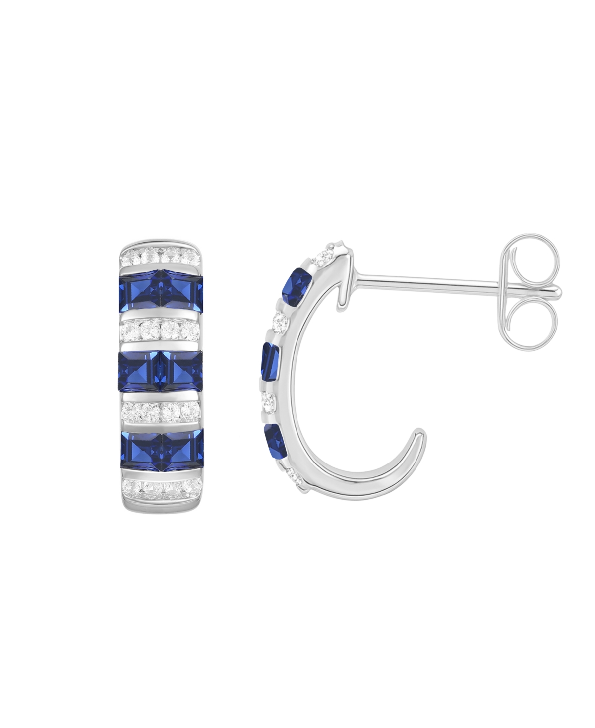 Macy's Lab-grown Ruby (5/8 Ct. T.w.) & White Sapphire (1/6 Ct. T.w.) Earring In 14k Gold Over Sterling Silv In Blue