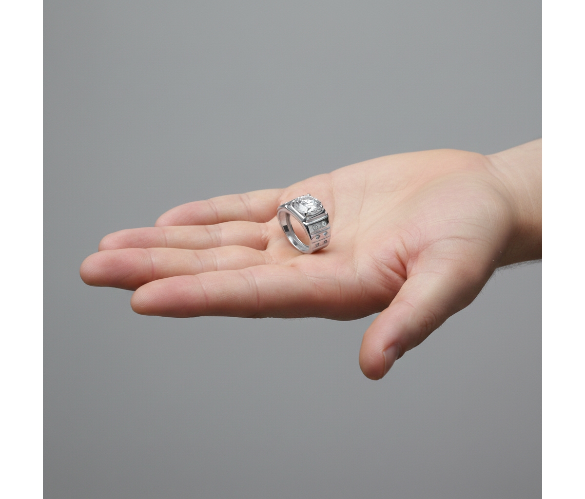 Men's Large Clear Cubic Zirconia with Smaller Accent Cz Adjustable Band Ring