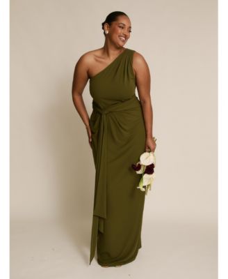 Women's One Shoulder Drape Stretch Bridesmaid Dress
