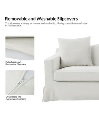 Traditional Antonio 83" Curved Back Slipcovered Sofa with Toss Pillows