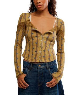 Women's Lets Party Cardi-Print Square Neck Top