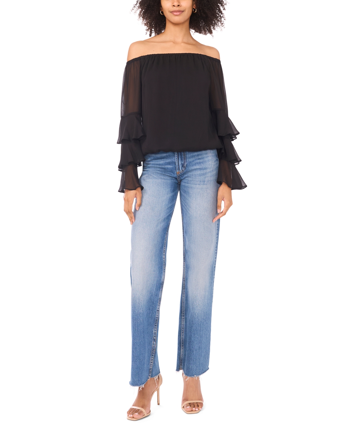 Sam & Jess Women's Long-sleeve Ruffle Top In Black