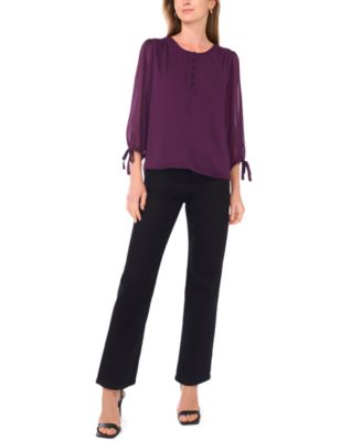 Sam & Jess - Women's Crewneck Tie-Sleeve Blouse
