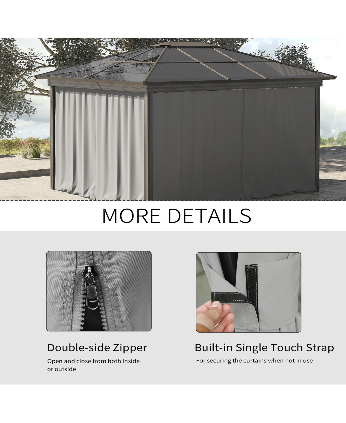 Outsunny 10' x 10' Universal Gazebo Sidewall Set with 4 Panels, 40 Hooks/C-Rings Included for Pergolas & Cabanas, Light Gray