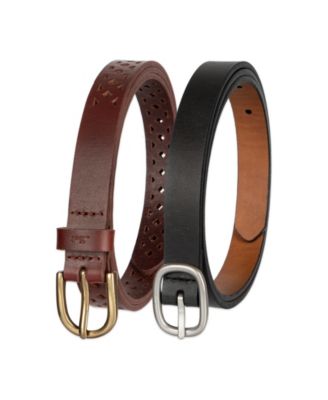 Women's 2-Pack Perforated and Reversible Skinny Casual Belt Set