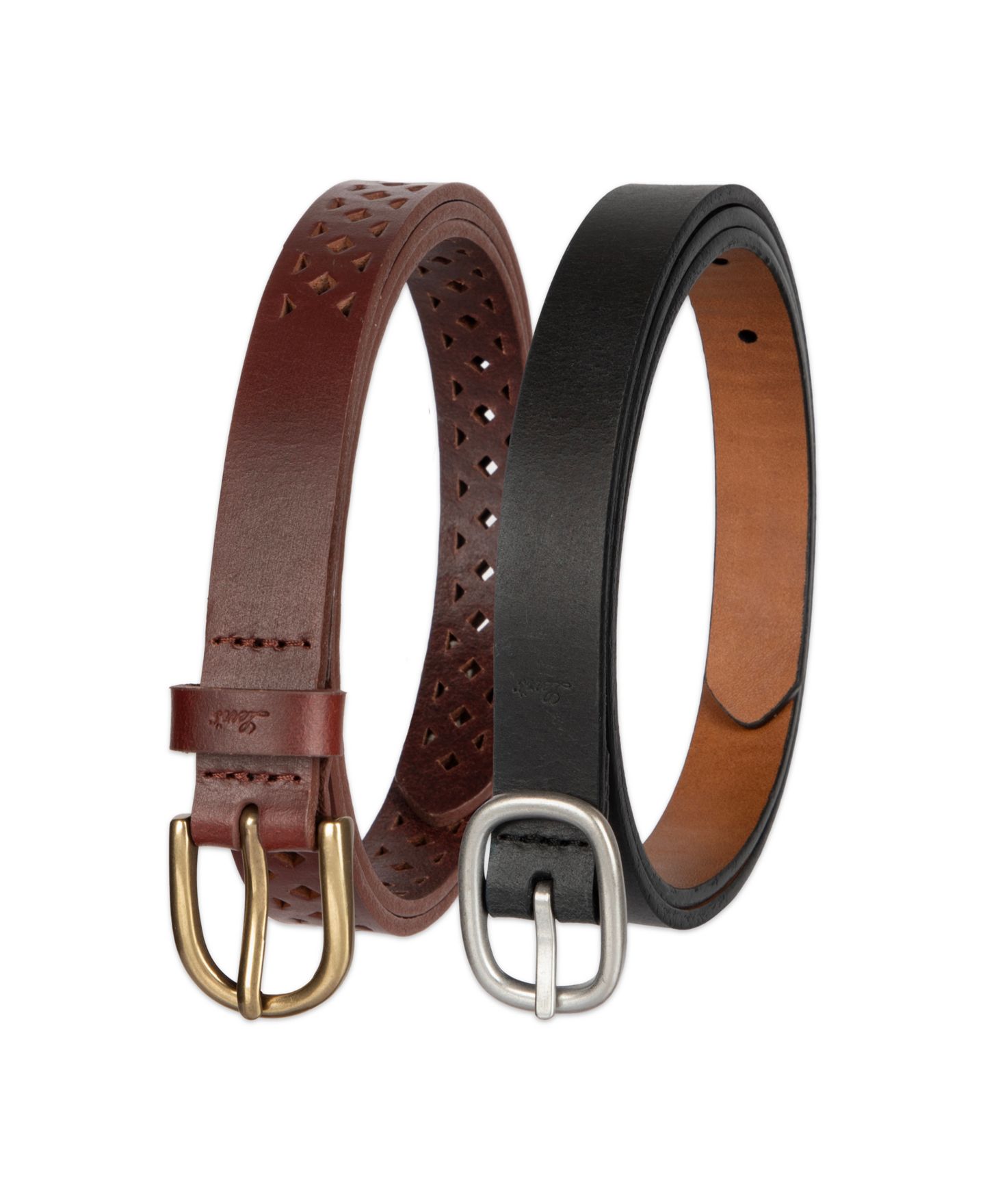 Женские ремни Levi's 2-Pack Perforated and Reversible Skinny Casual Belt Set, цвет: Чёрный / Рыжевато-коричневый коричневый — фото 2