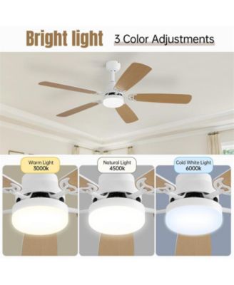 52-inch Modern White 5 blades Three-color Dimmable Ceiling Fan LED Light with Six-speed Remote Control and Timing Function