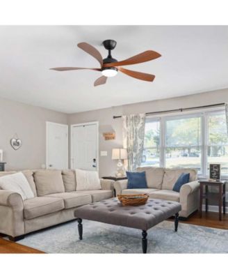 52-inch Minimalist Black 5-Blade Flush Mount with Remote Control and Led Light