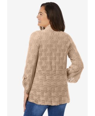 Plus Size Open Front Pointelle Cardigan