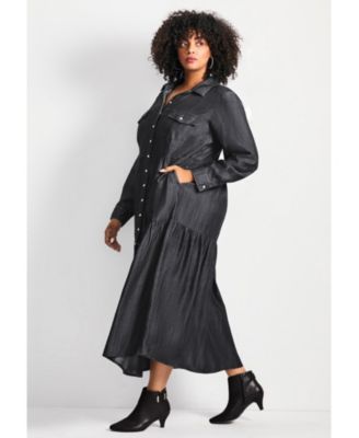 Women's Plus Size Denim Tiered Shirtdress