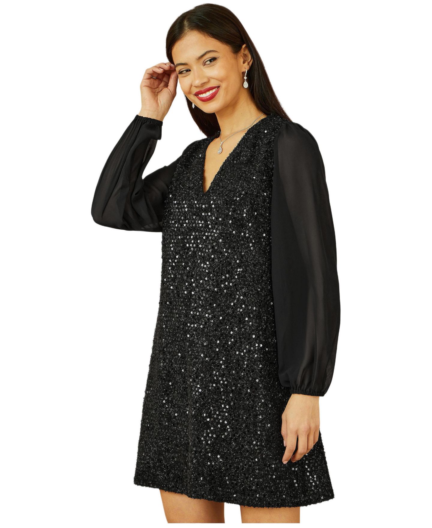 Женское платье Yumi Women'sSequin Tunic Dress With Tie Back, цвет: Чёрный — фото 3