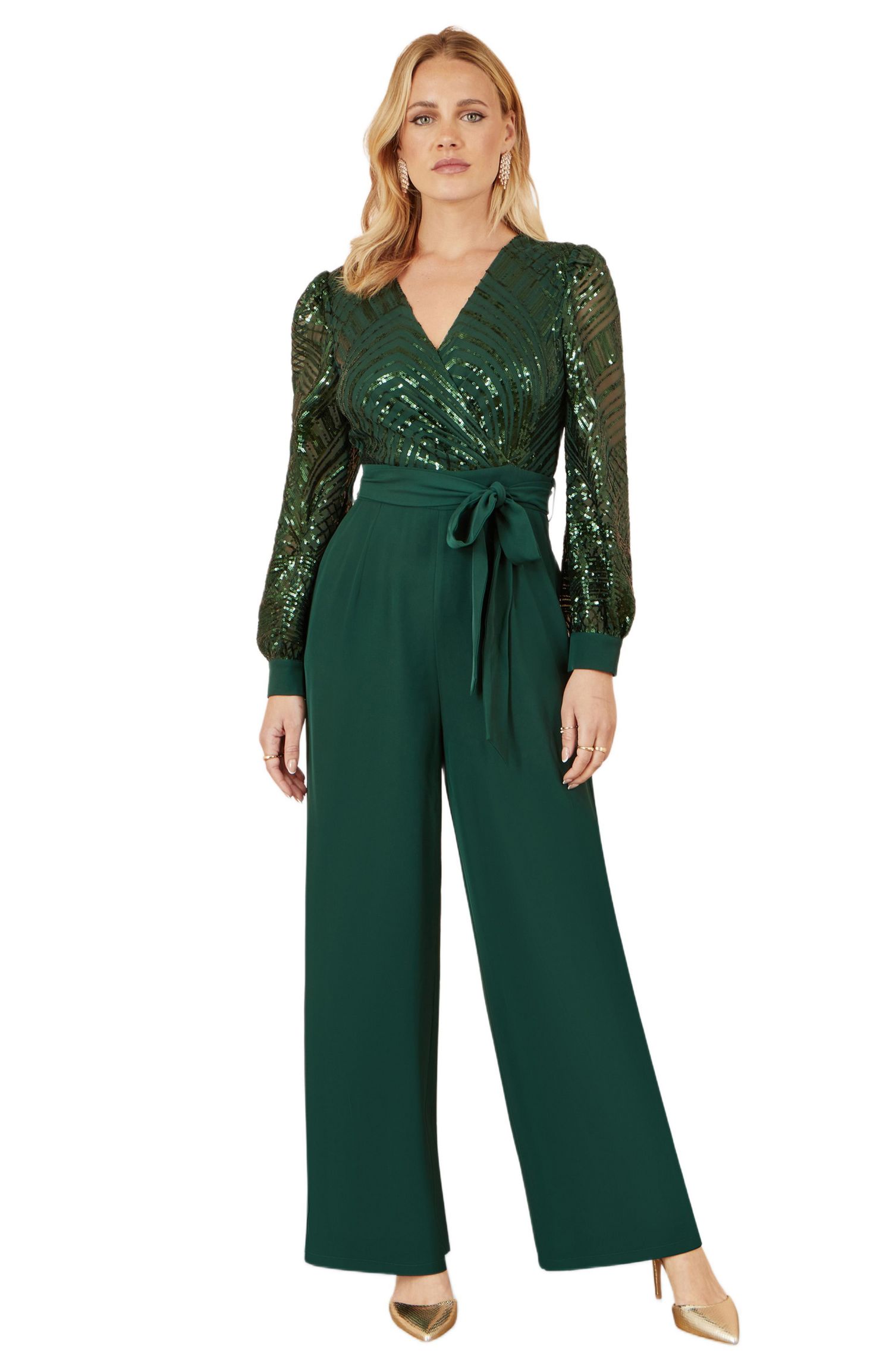 Women's Sequin Wrap Over Jumpsuit