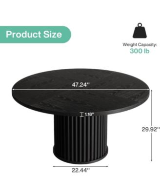 Black Round Dining Table for 4-6 People, Modern Fluted MDF + Metal Base Kitchen Table (Only Table)