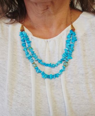 Gold-Tone Amazonite & Turquoise Beaded Double-Row Statement Necklace, 16" + 2" extender