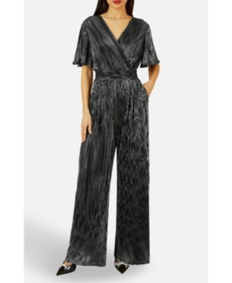 Women's Pleated Jumpsuit With V Neck