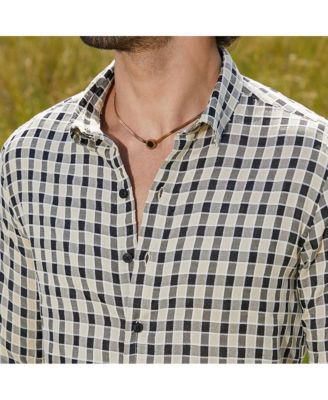 Men's Navy Blue & Cream White Glen Check Shirt