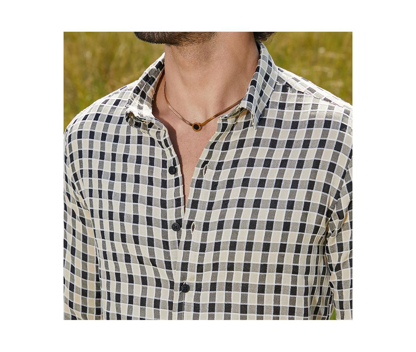 Мужская рубашка Cahoot Campus Sutra Navy Blue & Cream White Glen Check, цвет: Белый — фото 5