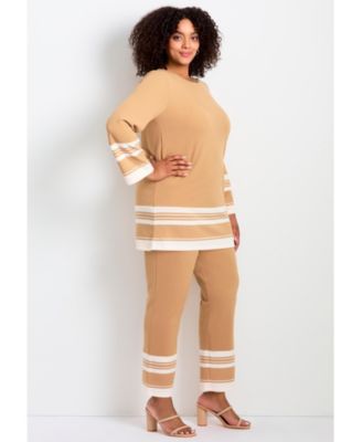 Women's Plus Size Border Stripe Straight Leg Pant