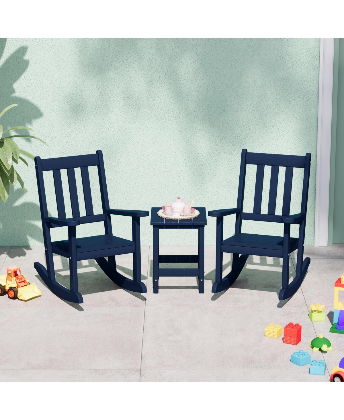WestinTrends 3-Piece Kids Outdoor Rocking Chairs Set With Square Side Table