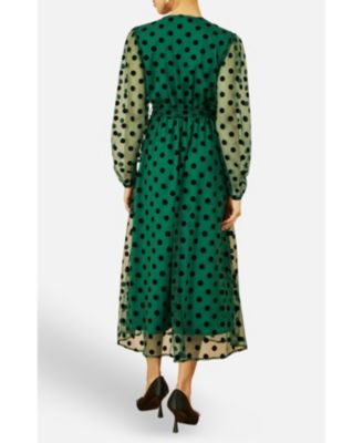 Women's Spot Mesh Wrap Midi Skater Dress