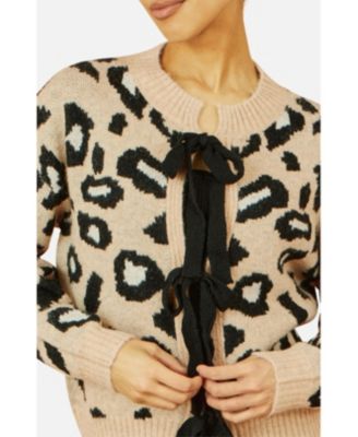 Women's Animal Print Intarsia Tie Front Cardigan