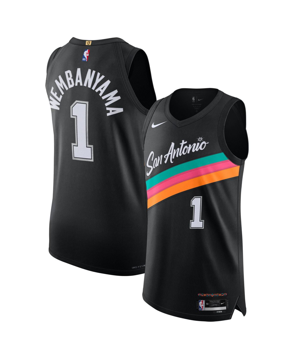 Мужская и женская футболка Victor Wembanyama Black San Antonio Spurs 2025/26 City Edition Authentic.