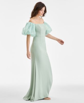Women's Off-The-Shoulder Organza Puff-Sleeve Gown