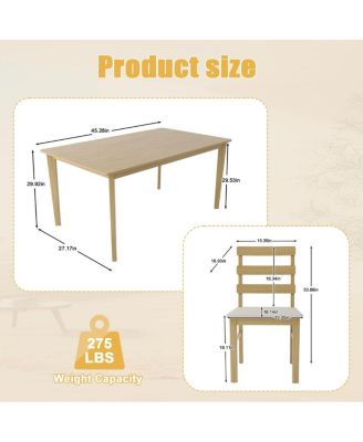 5-Piece Solid Wood Dining Table Set with 4 Upholstered Chairs, Natural Finish Kitchen Table and Chair Set for Dining Room