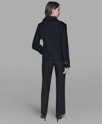 Women's Exposed Zipper Tweed Moto Jacket