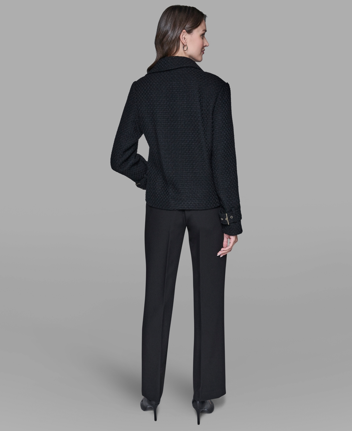 Karl Lagerfeld Paris Women's Tweed Moto Long-Sleeve Jacket