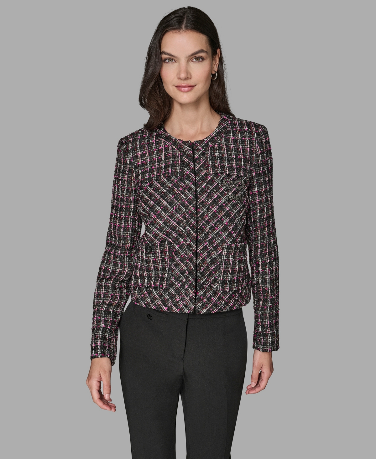 Karl Lagerfeld Paris Women's Padded Tweed Long-Sleeve Jacket