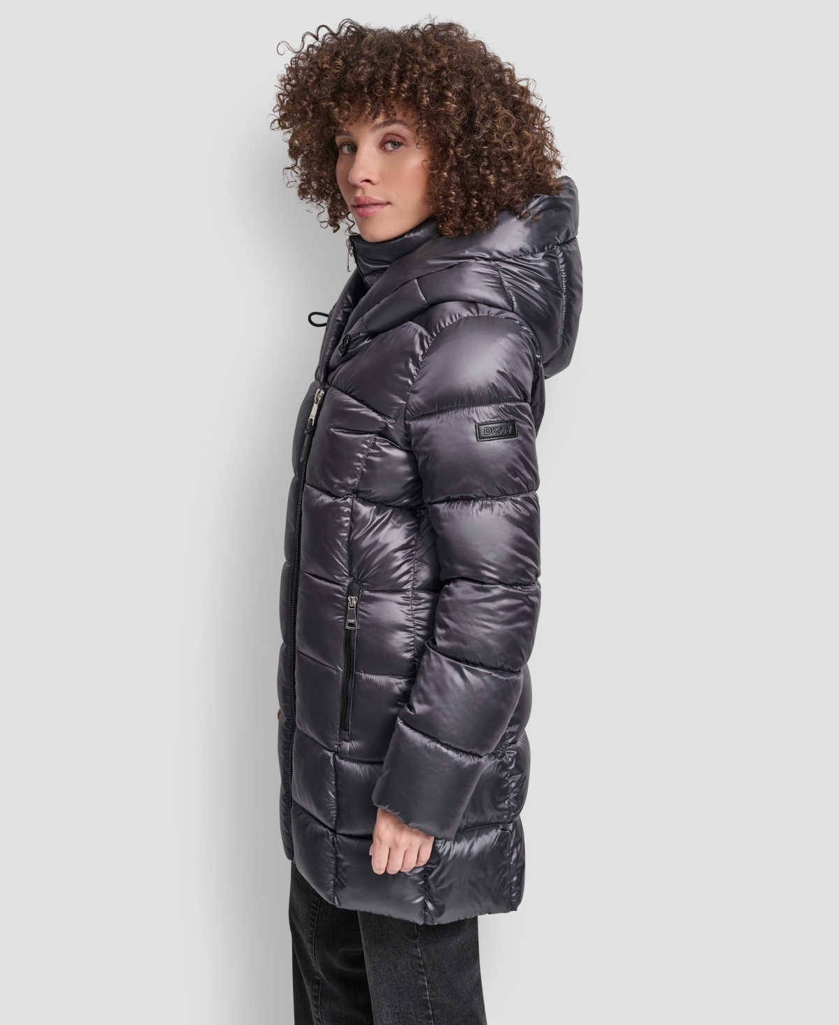 Dkny Women's Bibbed Shawl-collar Packable Shine Puffer Coat In Blue