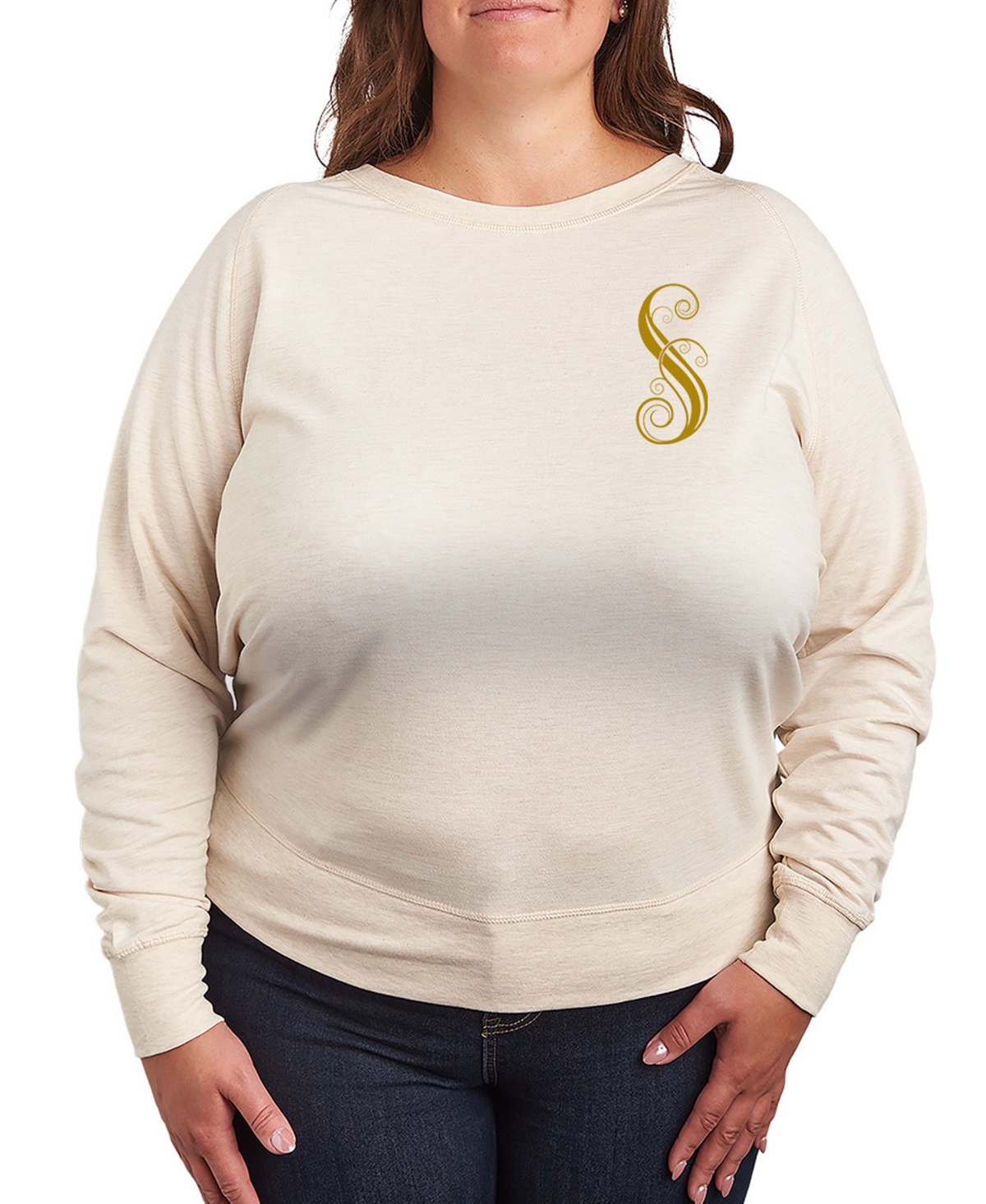 Hybrid Apparel Plus Size French Terry Long Sleeve Pullover Top In Neutral